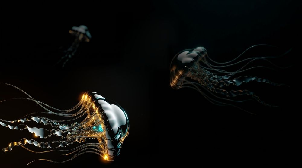 Chrome jellyfish on black — the material reference for all page visuals